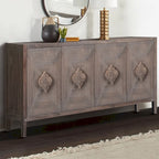 Antique Carved Flower Door Sideboard Storage Cabinet