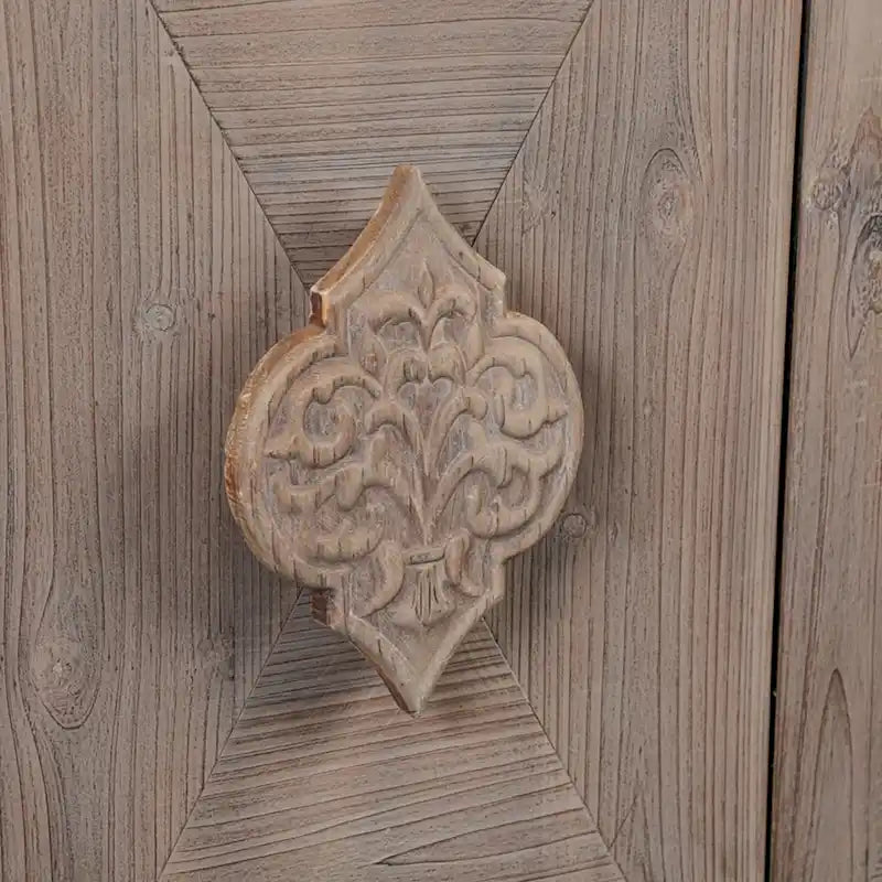 Antique Carved Flower Door Sideboard Storage Cabinet