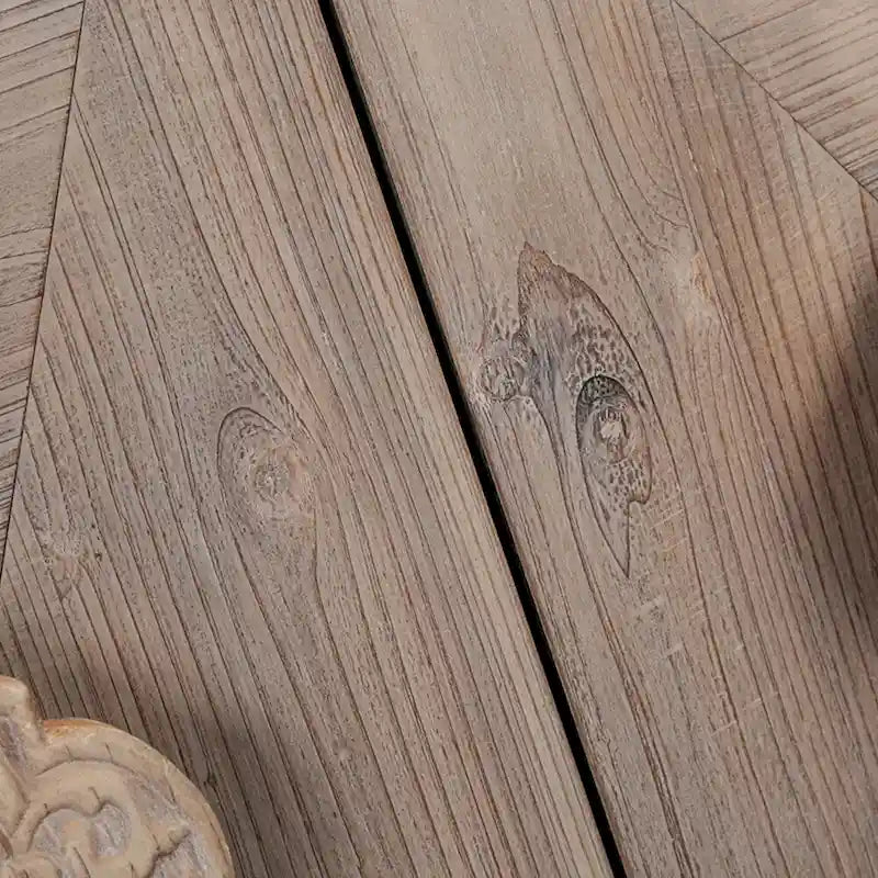 Antique Carved Flower Door Sideboard Storage Cabinet