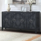 Antique Carved Flower Door Sideboard Storage Cabinet