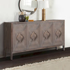 Antique Carved Flower Door Sideboard Storage Cabinet