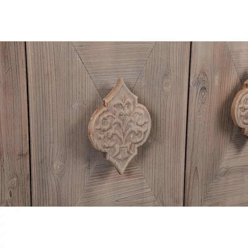 Antique Carved Flower Door Sideboard Storage Cabinet