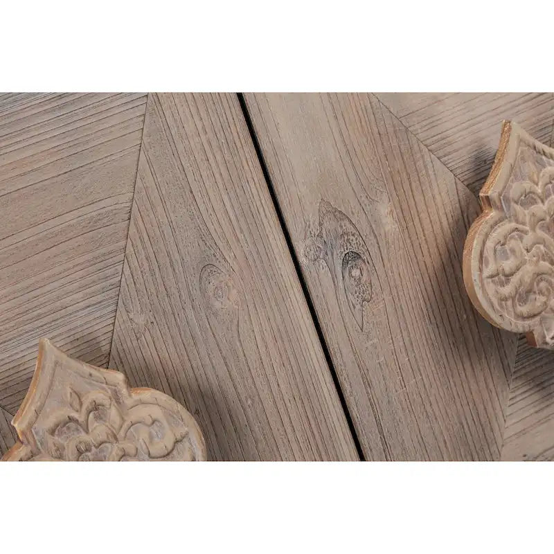 Antique Carved Flower Door Sideboard Storage Cabinet