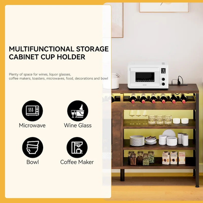 Moasis 55 Industrial Coffee Bar Cabinet with Led Lights and Power Outlets - 55L x 15.7W x 29.5H