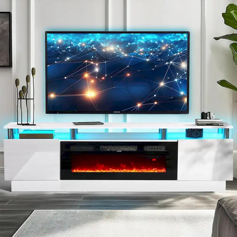 80 2 Tier TV Console Stand for TVs Up to 90,with 36 Electric Fireplace