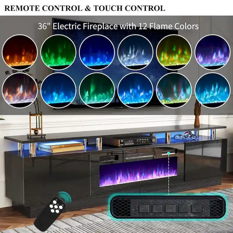 80 2 Tier TV Console Stand for TVs Up to 90,with 36 Electric Fireplace