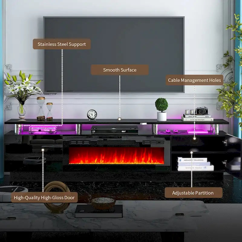 80 2 Tier TV Console Stand for TVs Up to 90,with 36 Electric Fireplace