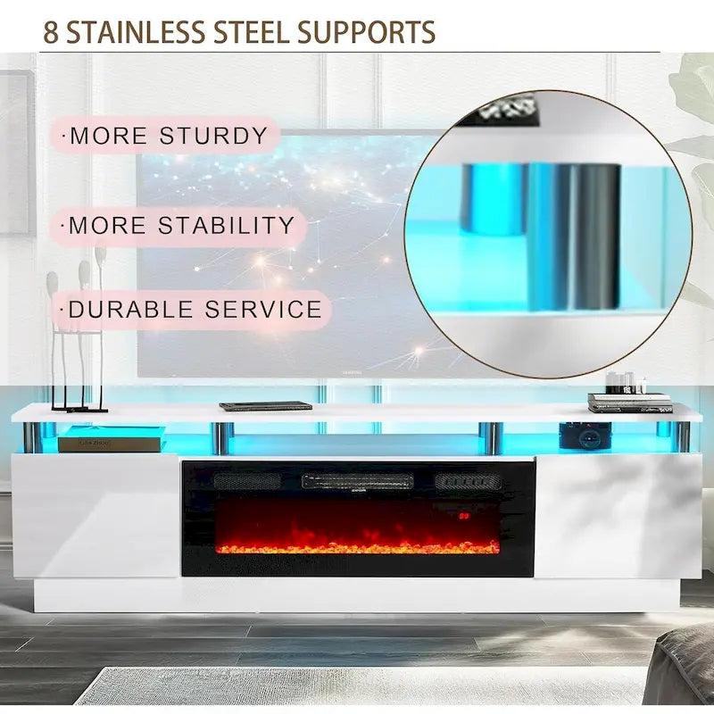 80 2 Tier TV Console Stand for TVs Up to 90,with 36 Electric Fireplace