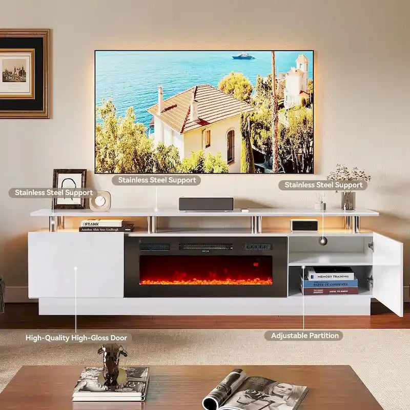 80 2 Tier TV Console Stand for TVs Up to 90,with 36 Electric Fireplace