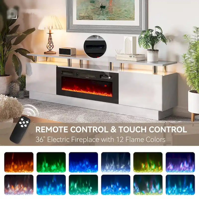 80 2 Tier TV Console Stand for TVs Up to 90,with 36 Electric Fireplace