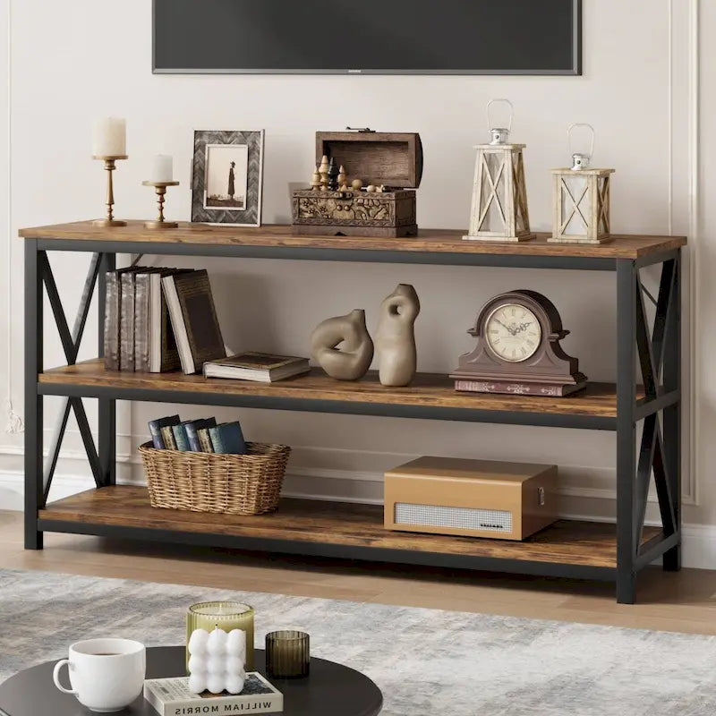 55 3 Tier Narrow Entryway Table, Console Table with Metal Frame
