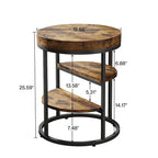 Industrial Round End Table with 3 Storage Shelves for Living Room