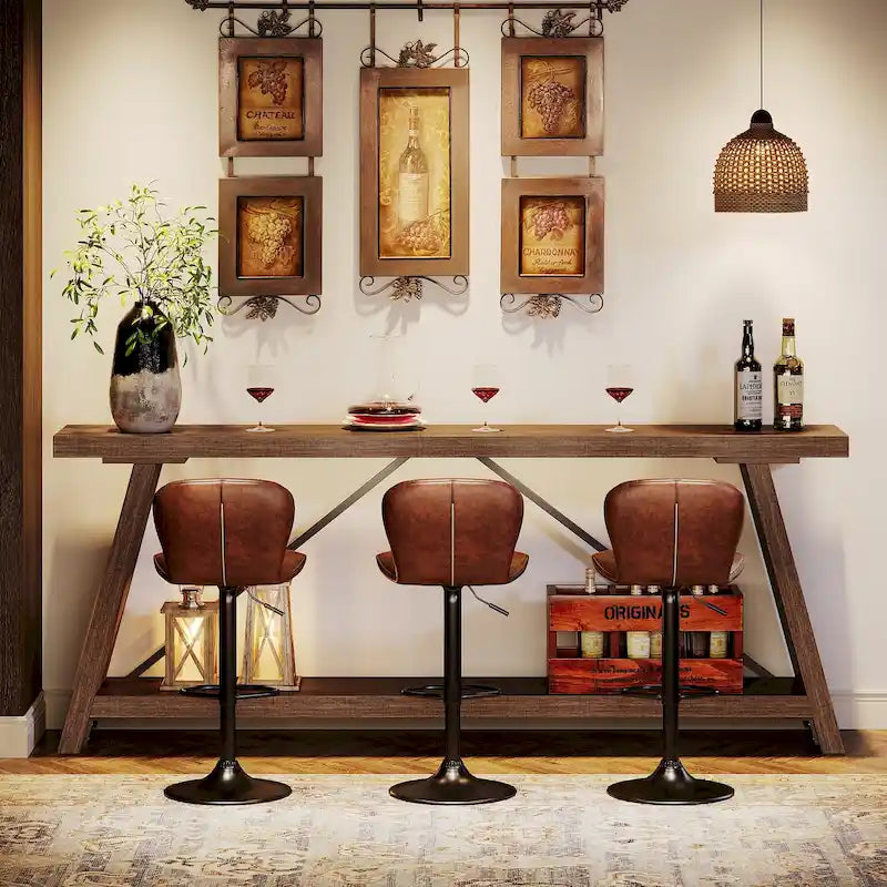 70.9 Inches Long Rustic Wood Console Sofa Table with Storage Shelf