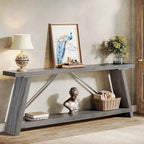 70.9 Inches Long Rustic Wood Console Sofa Table with Storage Shelf