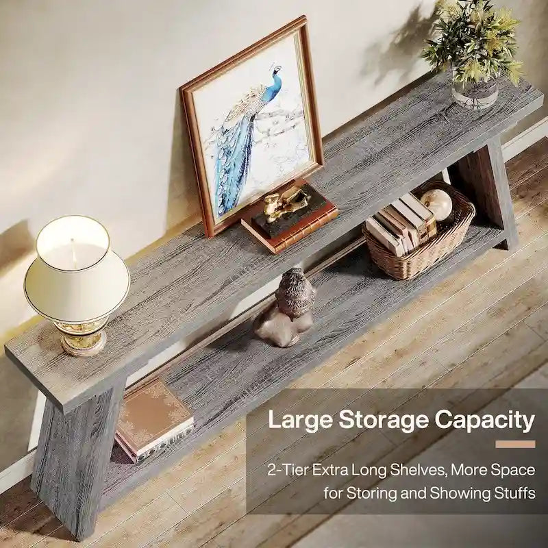 70.9 Inches Long Rustic Wood Console Sofa Table with Storage Shelf
