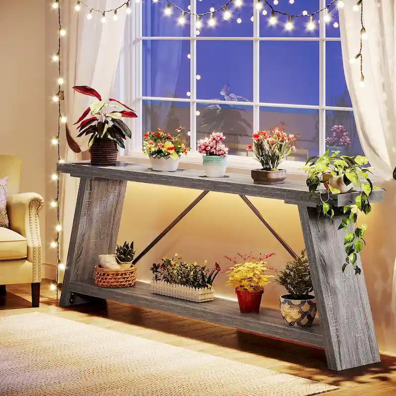 70.9 Inches Long Rustic Wood Console Sofa Table with Storage Shelf