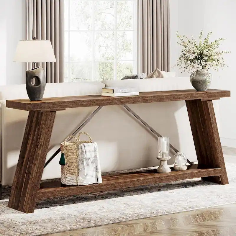 70.9 Inches Long Rustic Wood Console Sofa Table with Storage Shelf