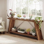 70.9 Inches Long Rustic Wood Console Sofa Table with Storage Shelf