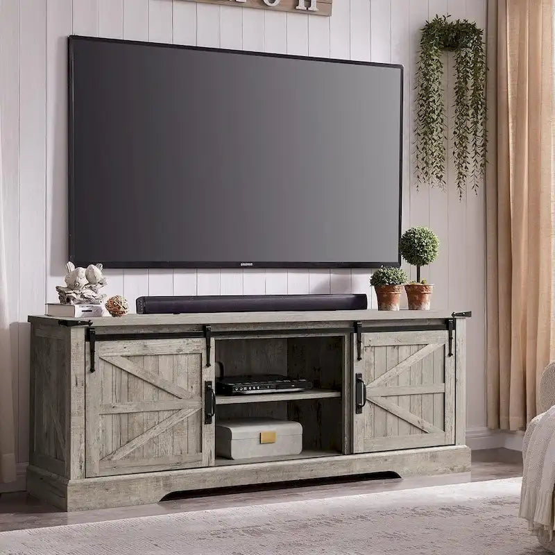 Farmhouse Wood TV Stand, Rustic Entertainment Center, Console Cabinet - n/a