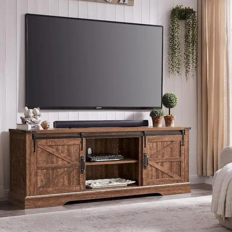 Farmhouse Wood TV Stand, Rustic Entertainment Center, Console Cabinet - n/a