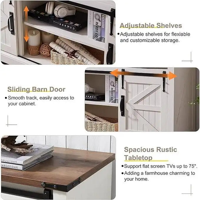 Farmhouse Wood TV Stand, Rustic Entertainment Center, Console Cabinet - n/a