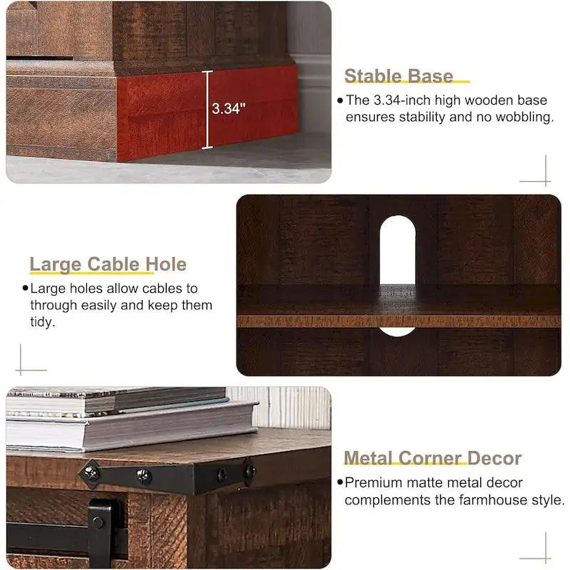 Farmhouse Wood TV Stand, Rustic Entertainment Center, Console Cabinet - n/a