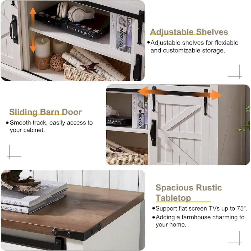 Farmhouse Wood TV Stand, Rustic Entertainment Center, Console Cabinet - n/a