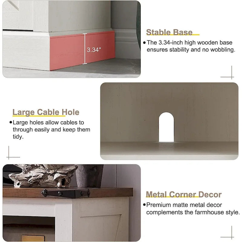 Farmhouse Wood TV Stand, Rustic Entertainment Center, Console Cabinet - n/a