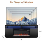 68 Modern Black RGB Electric Fireplace TV Stands Console for TVs Up to 72-inch