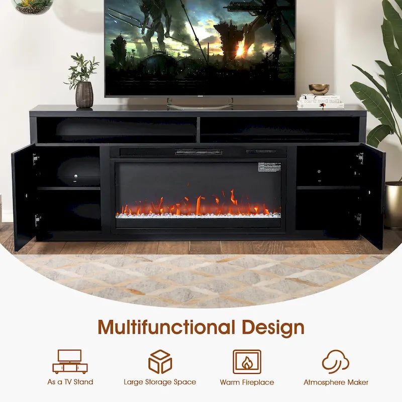 68 Modern Black RGB Electric Fireplace TV Stands Console for TVs Up to 72-inch