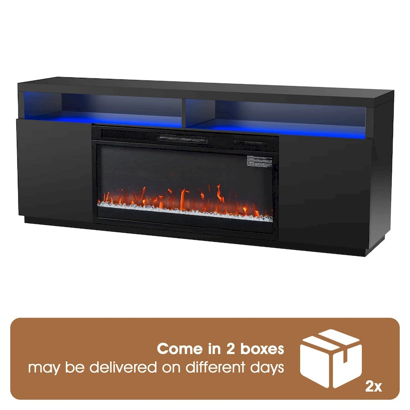 68 Modern Black RGB Electric Fireplace TV Stands Console for TVs Up to 72-inch
