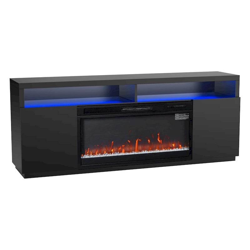 68 Modern Black RGB Electric Fireplace TV Stands Console for TVs Up to 72-inch