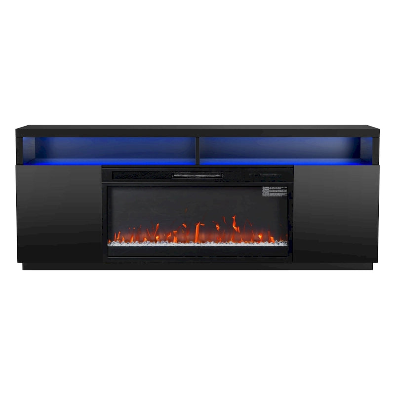 68 Modern Black RGB Electric Fireplace TV Stands Console for TVs Up to 72-inch