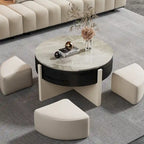 31.5 Modern Coffee Table, Lift Top Coffee Table with 3 Ottomans, Black - 31.5 X 31.5