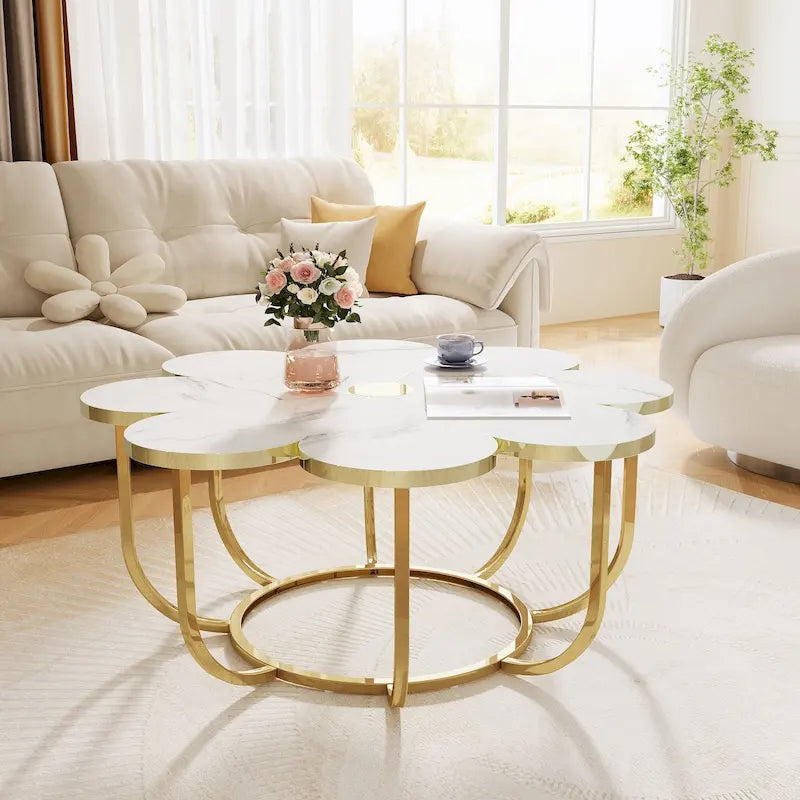 39.37-inch Modern Flower-Shaped Coffee Accent Table for Living Room