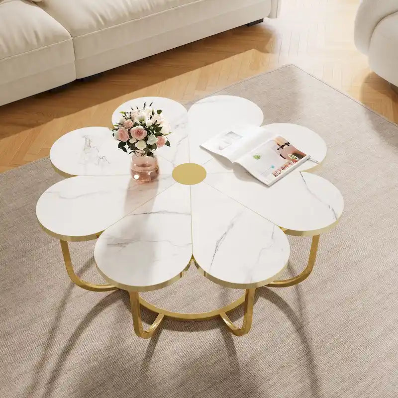 39.37-inch Modern Flower-Shaped Coffee Accent Table for Living Room