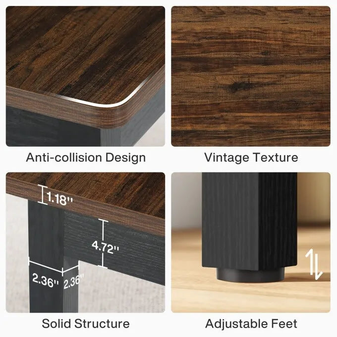 55-Inch Dining Table Set for 4-6, Wood Kitchen Table with 2 Benches