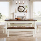 55-Inch Dining Table Set for 4-6, Wood Kitchen Table with 2 Benches