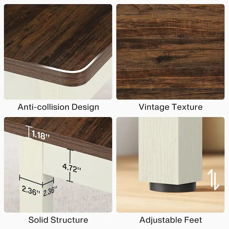 55-Inch Dining Table Set for 4-6, Wood Kitchen Table with 2 Benches