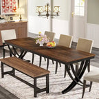 Rectangular Dining Table for 6-8 People, 78 inch Large Wood Kitchen Tables Farmhouse