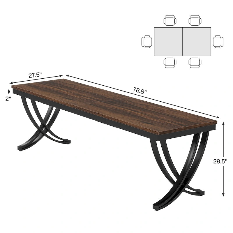 Rectangular Dining Table for 6-8 People, 78 inch Large Wood Kitchen Tables Farmhouse