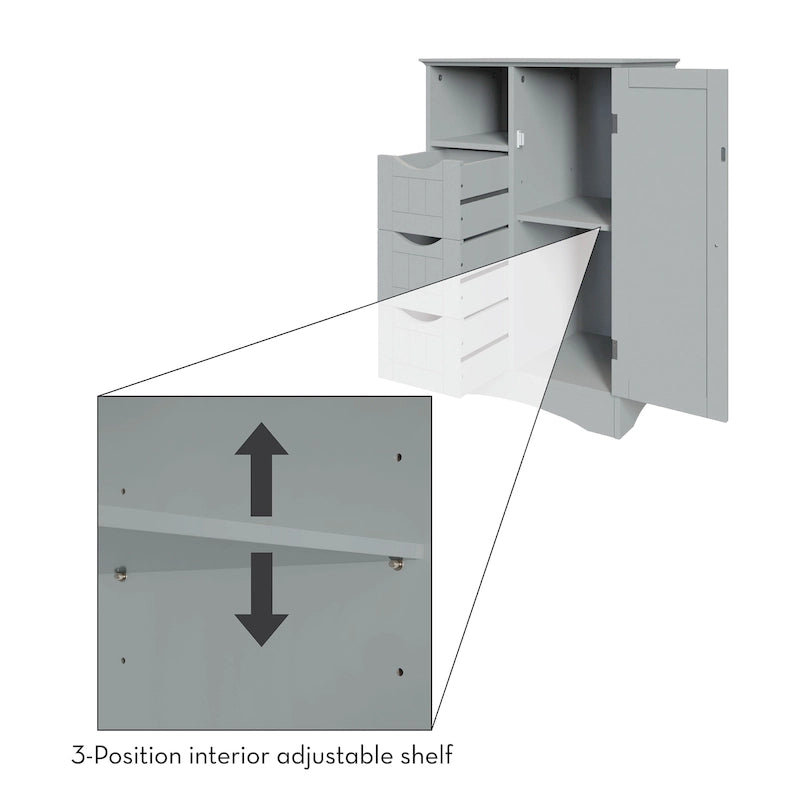 RiverRidge Ashland Single Door Bathroom and Laundry Storage Cabinet with 3 Drawers, Open and Adjustable Shelf