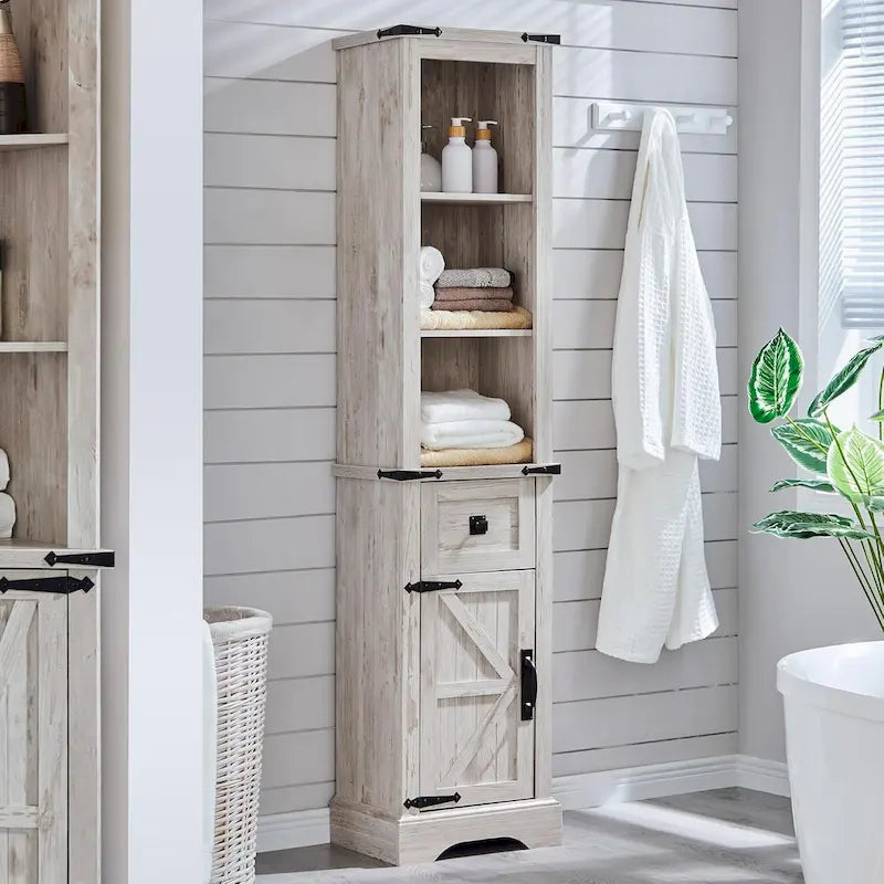 Farmhouse Bathroom Storage Cabinet, Storage Cabinet, Tall Linen Tower
