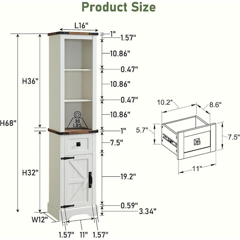 Farmhouse Bathroom Storage Cabinet, Storage Cabinet, Tall Linen Tower