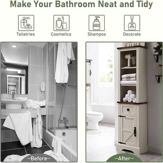 Farmhouse Bathroom Storage Cabinet, Storage Cabinet, Tall Linen Tower