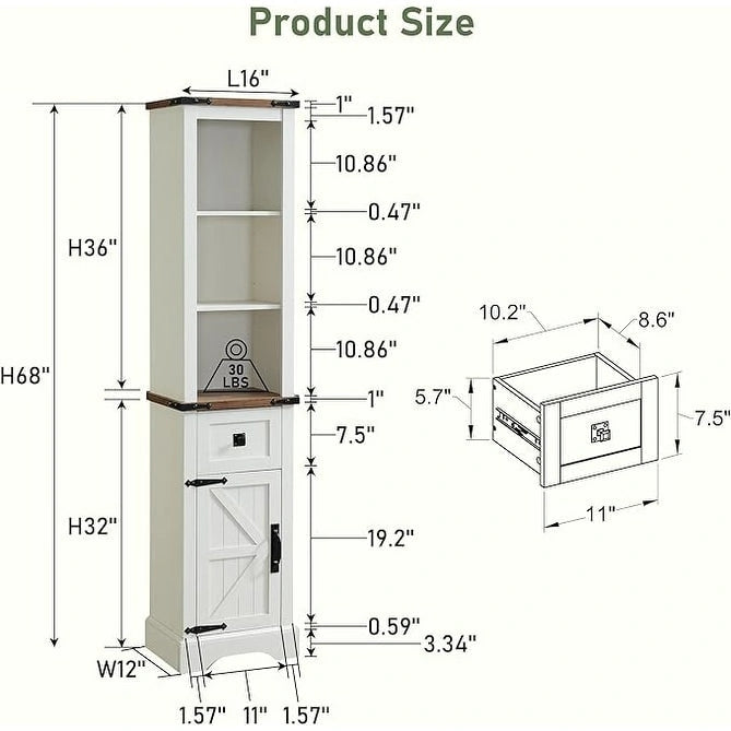 Farmhouse Bathroom Storage Cabinet, Storage Cabinet, Tall Linen Tower