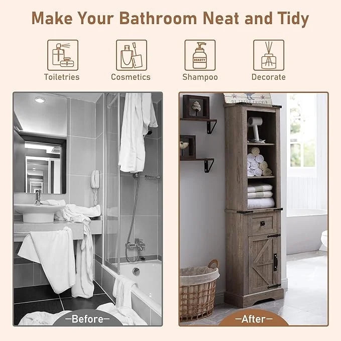 Farmhouse Bathroom Storage Cabinet, Storage Cabinet, Tall Linen Tower