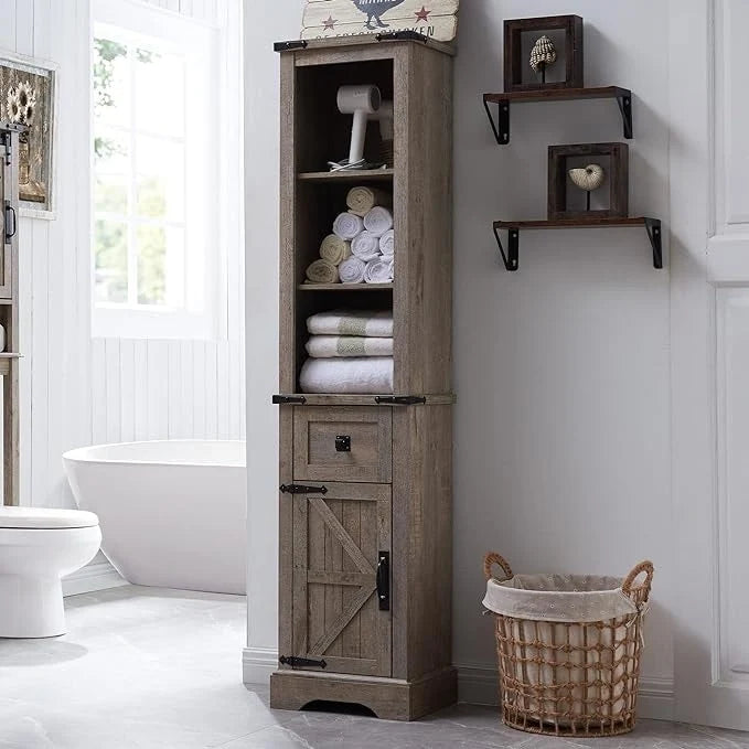 Farmhouse Bathroom Storage Cabinet, Storage Cabinet, Tall Linen Tower