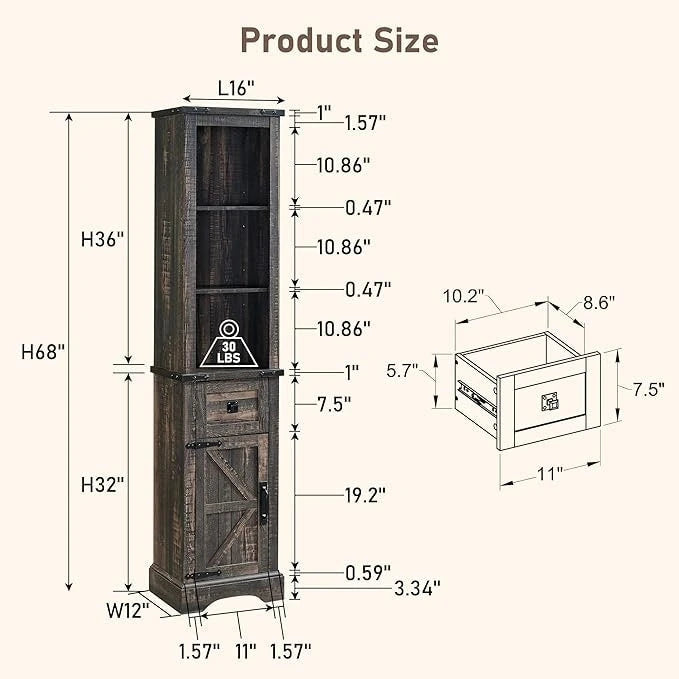 Farmhouse Bathroom Storage Cabinet, Storage Cabinet, Tall Linen Tower