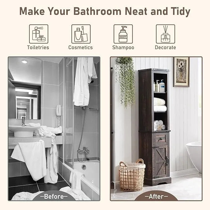 Farmhouse Bathroom Storage Cabinet, Storage Cabinet, Tall Linen Tower